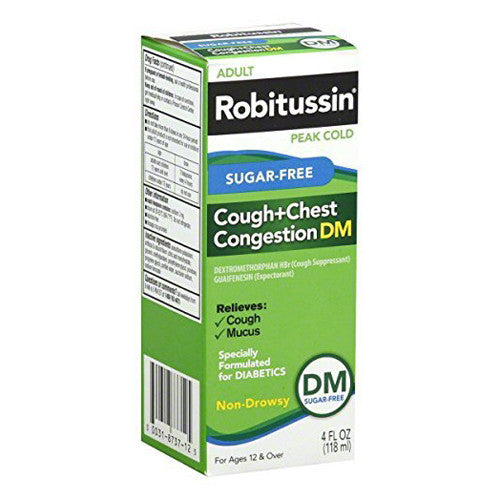 Robitussin Adult Cough Plus Chest Congestion DM Liquid Sugar Free, 4 Oz